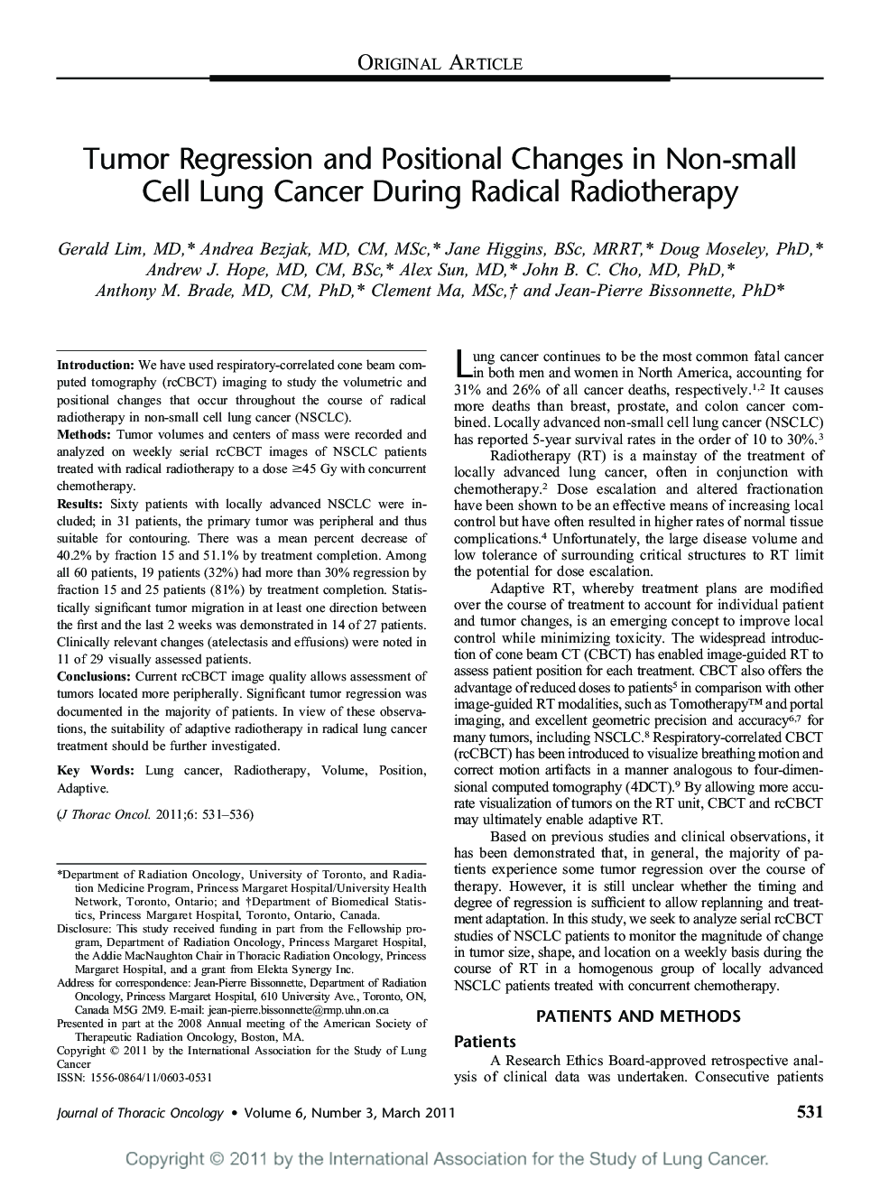 Tumor Regression and Positional Changes in Non-small Cell Lung Cancer During Radical Radiotherapy 