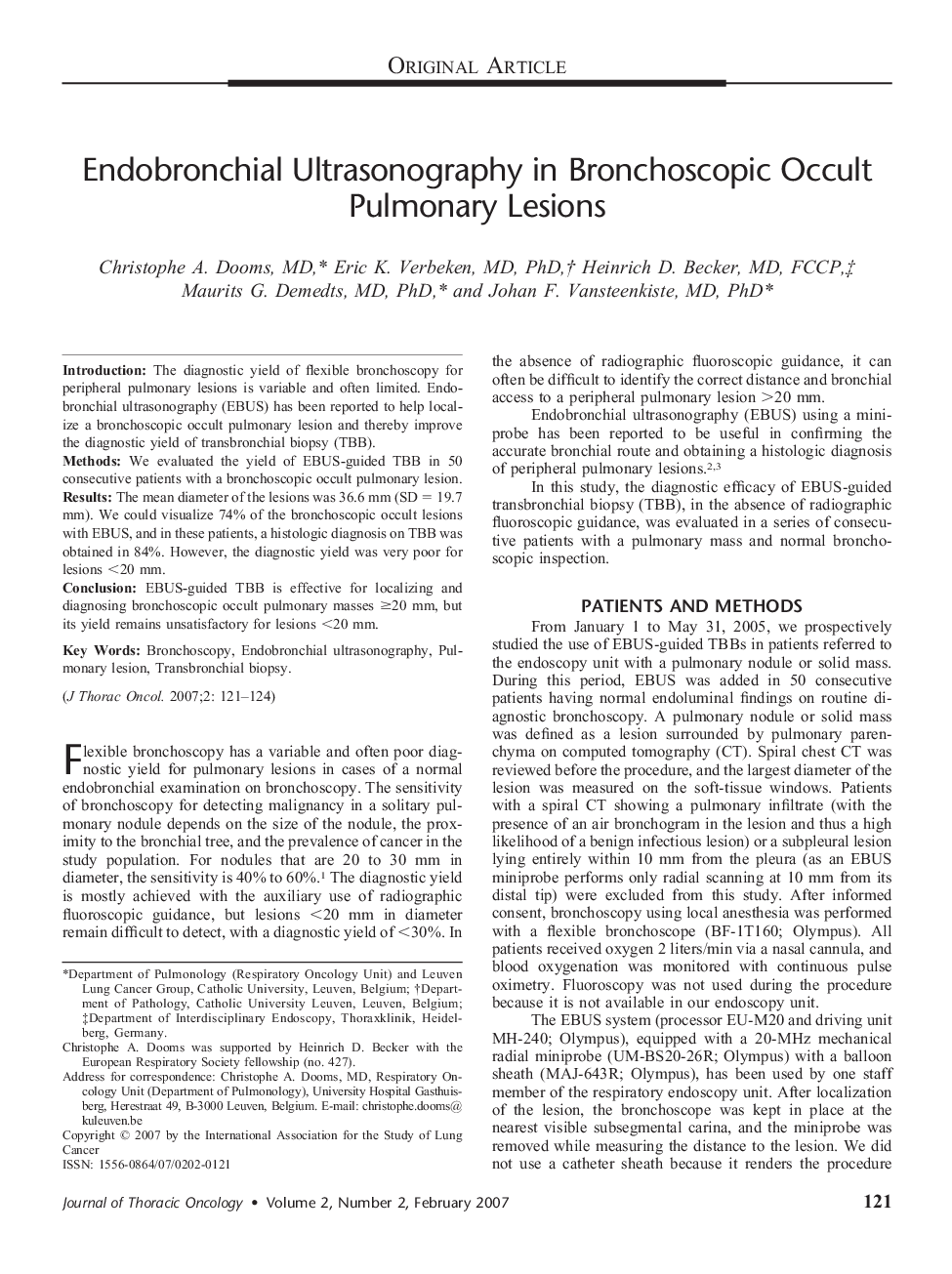 Endobronchial Ultrasonography in Bronchoscopic Occult Pulmonary Lesions 