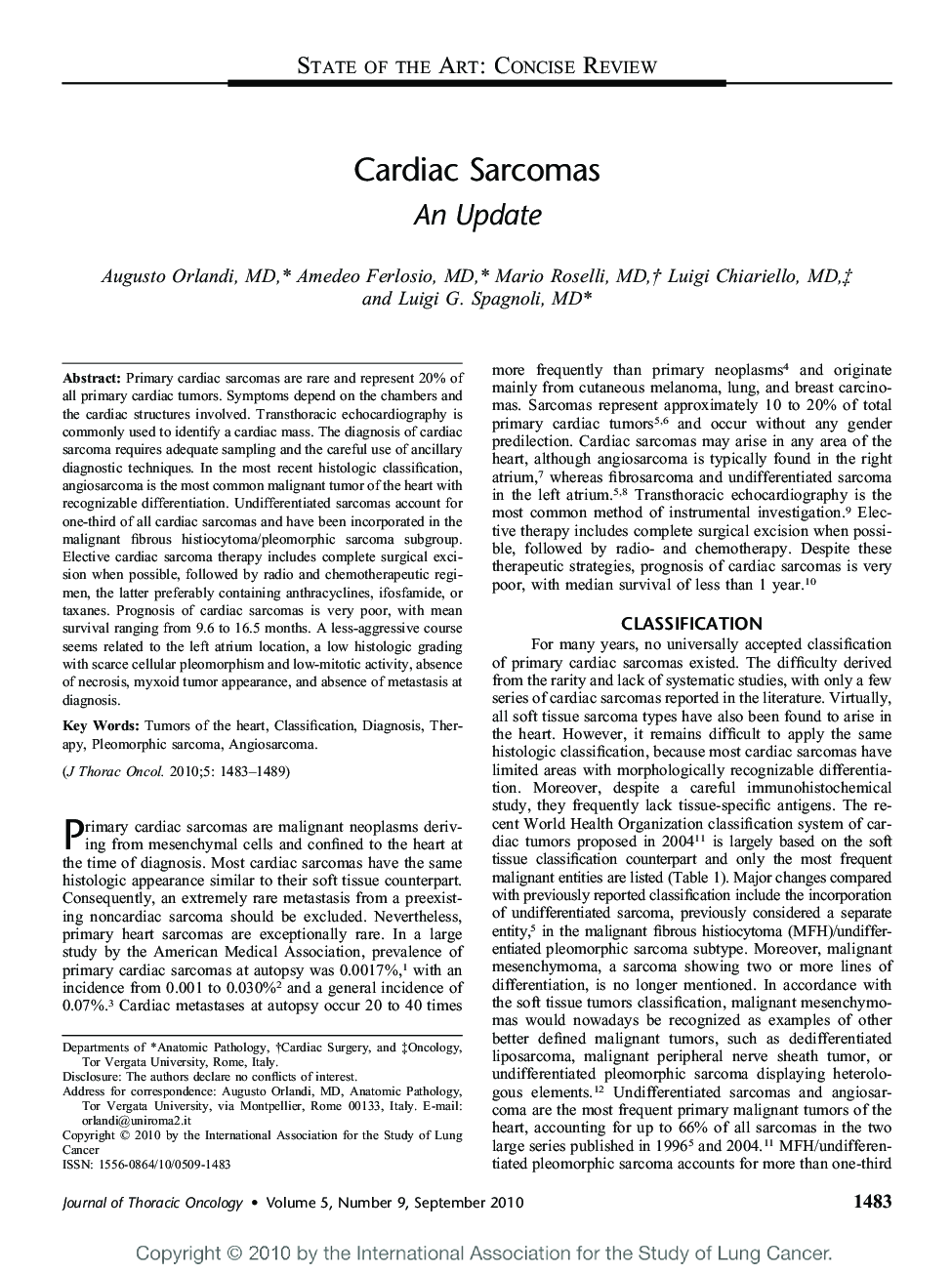 Cardiac Sarcomas: An Update 