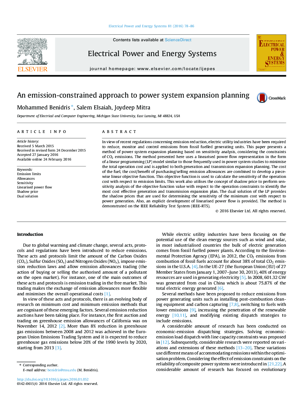 An emission-constrained approach to power system expansion planning