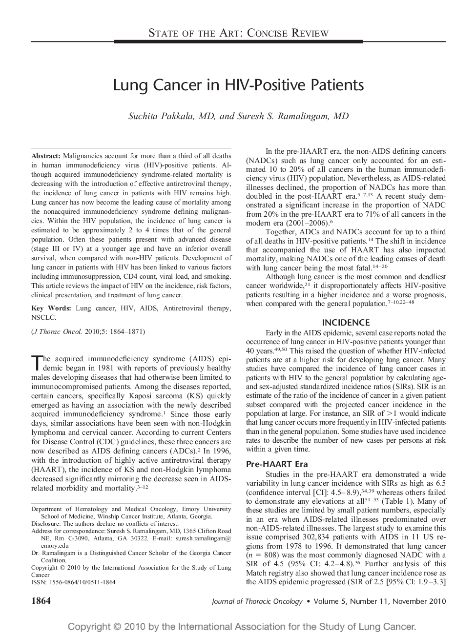 Lung Cancer in HIV-Positive Patients 