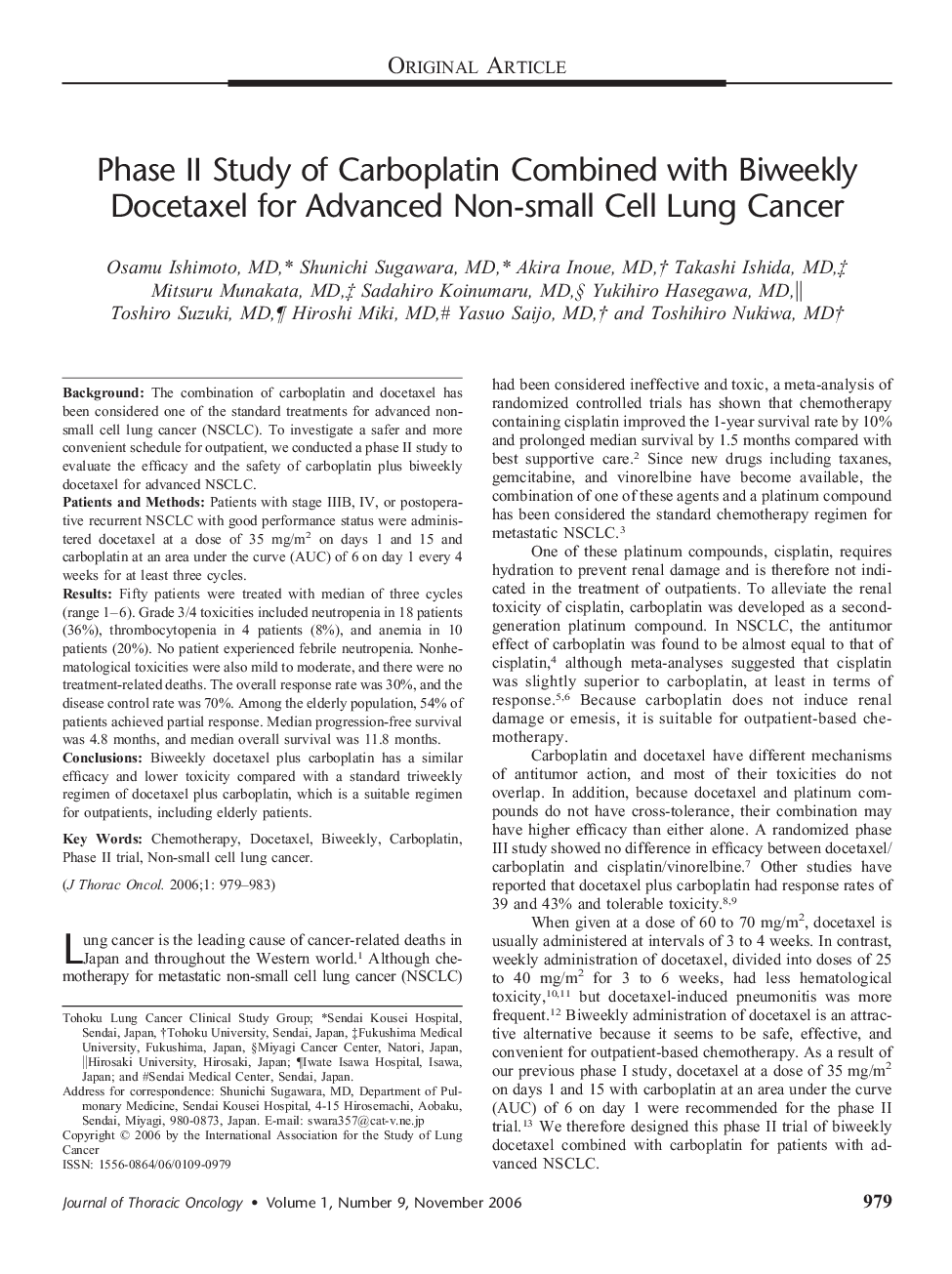 Phase II Study of Carboplatin Combined with Biweekly Docetaxel for Advanced Non-small Cell Lung Cancer