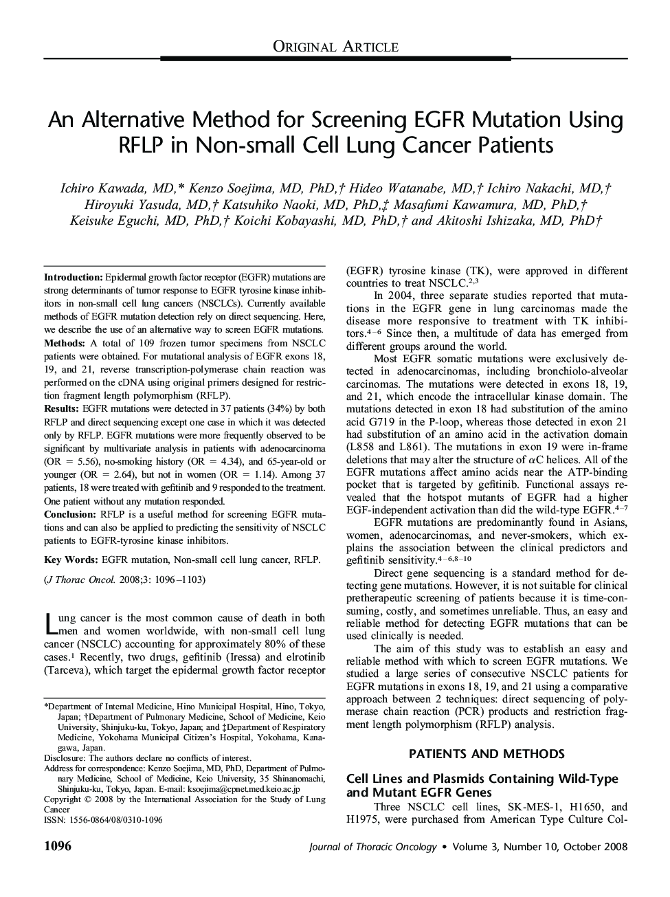 An Alternative Method for Screening EGFR Mutation Using RFLP in Non-small Cell Lung Cancer Patients 