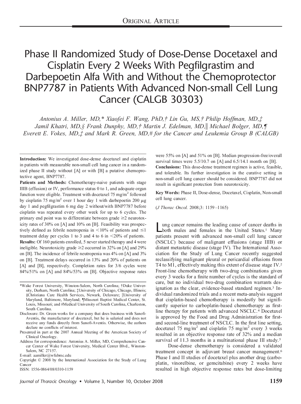 Phase II Randomized Study of Dose-Dense Docetaxel and Cisplatin Every 2 Weeks With Pegfilgrastim and Darbepoetin Alfa With and Without the Chemoprotector BNP7787 in Patients With Advanced Non-small Cell Lung Cancer (CALGB 30303) 