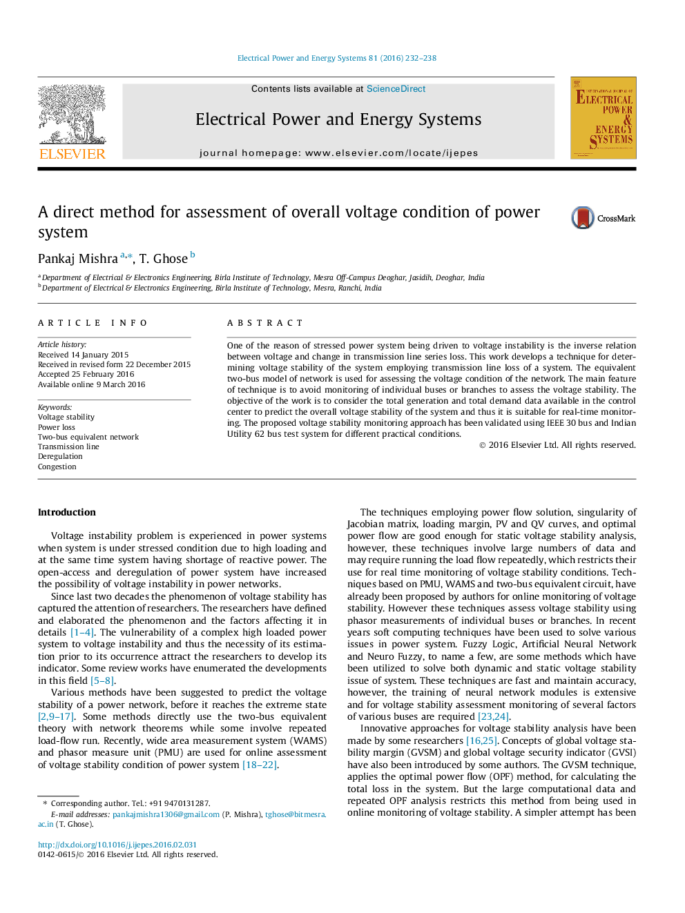 A direct method for assessment of overall voltage condition of power system