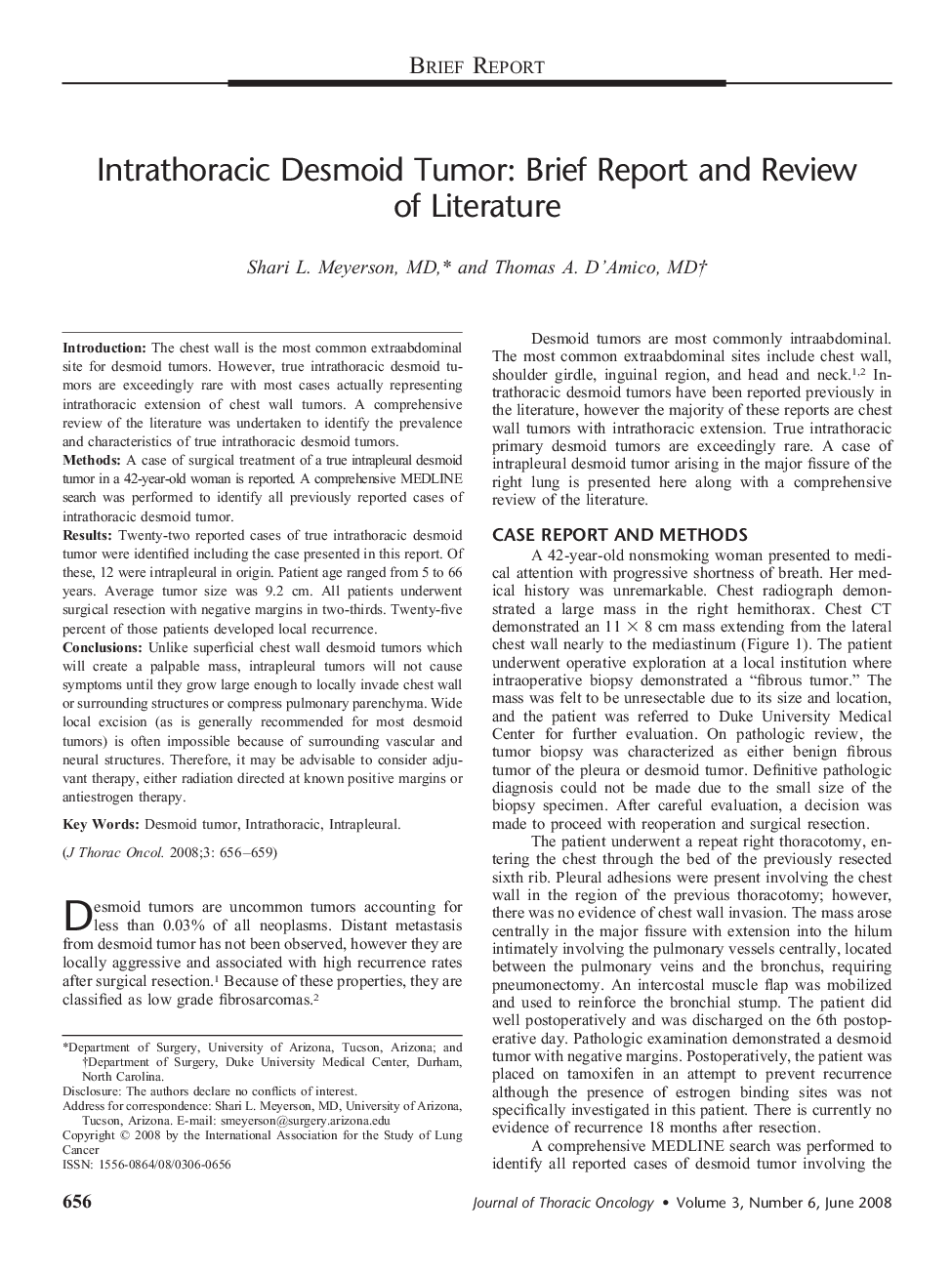 Intrathoracic Desmoid Tumor: Brief Report and Review of Literature 