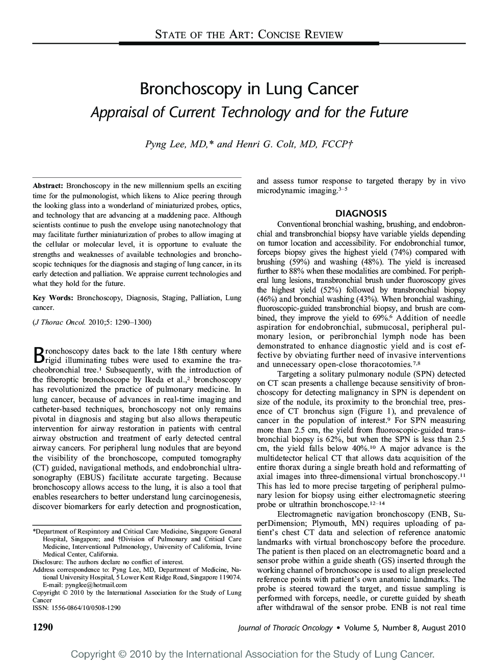 Bronchoscopy in Lung Cancer: Appraisal of Current Technology and for the Future 