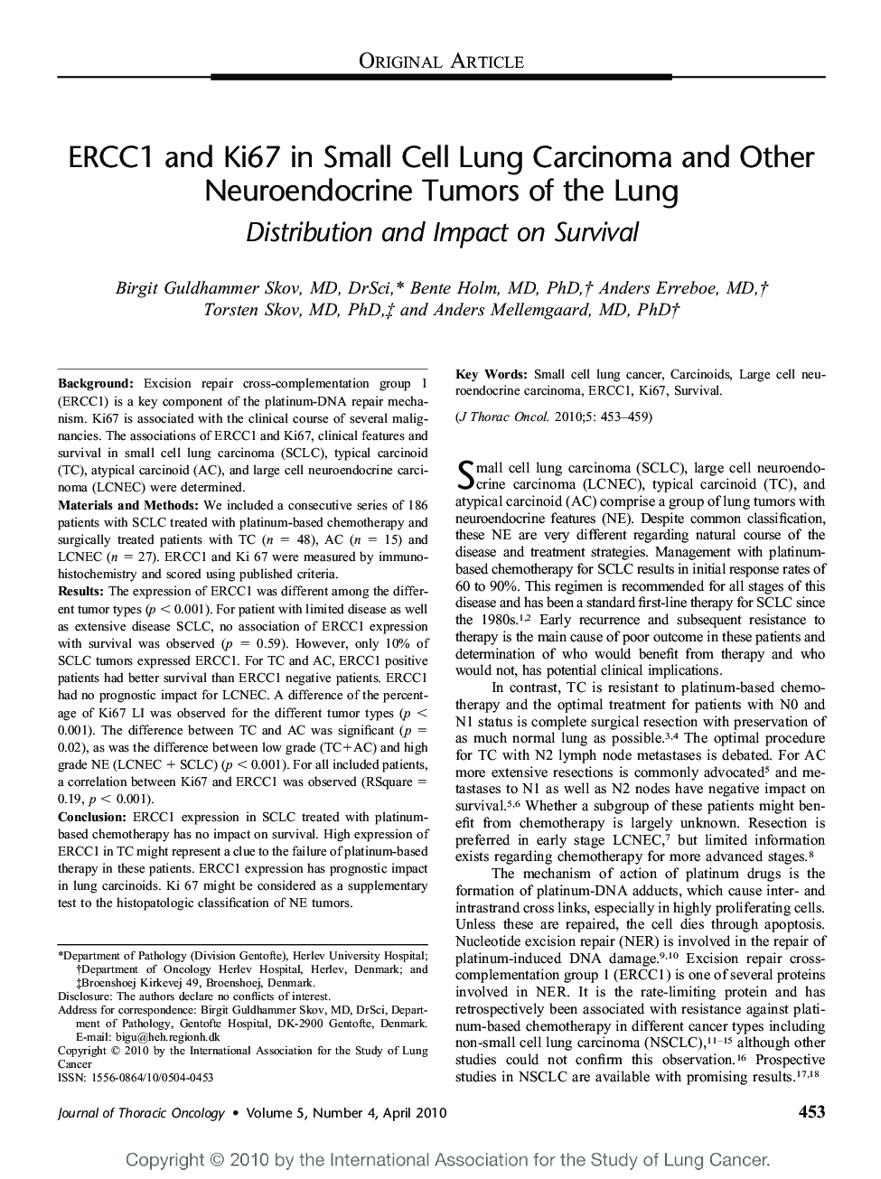 ERCC1 and Ki67 in Small Cell Lung Carcinoma and Other Neuroendocrine Tumors of the Lung: Distribution and Impact on Survival 