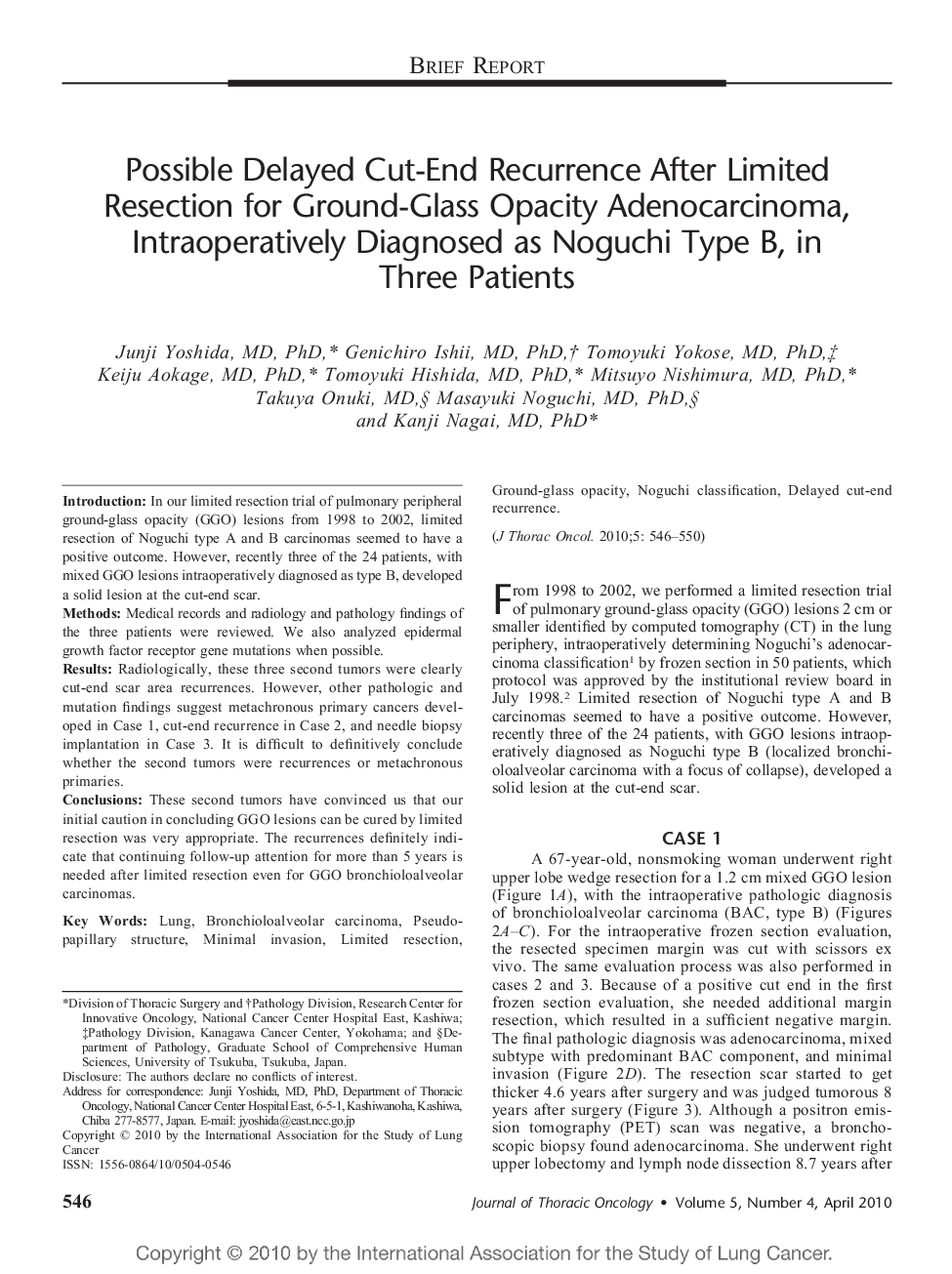 Possible Delayed Cut-End Recurrence After Limited Resection for Ground-Glass Opacity Adenocarcinoma, Intraoperatively Diagnosed as Noguchi Type B, in Three Patients 