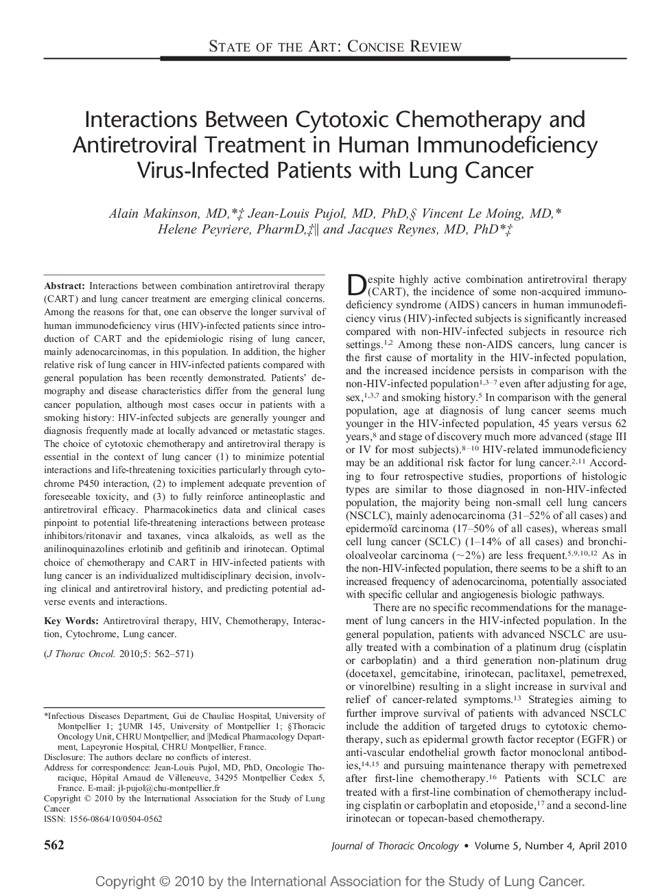 Interactions Between Cytotoxic Chemotherapy and Antiretroviral Treatment in Human Immunodeficiency Virus-Infected Patients with Lung Cancer 