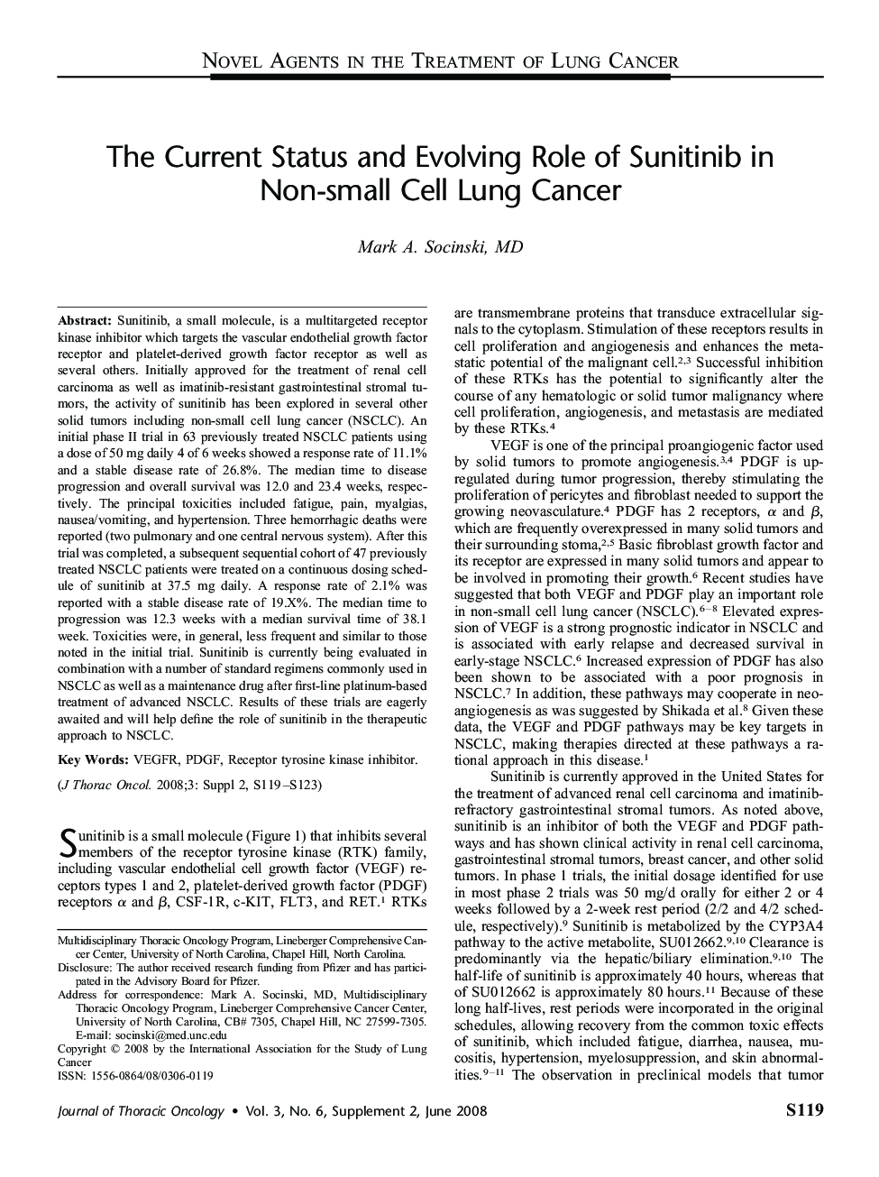 The Current Status and Evolving Role of Sunitinib in Non-small Cell Lung Cancer