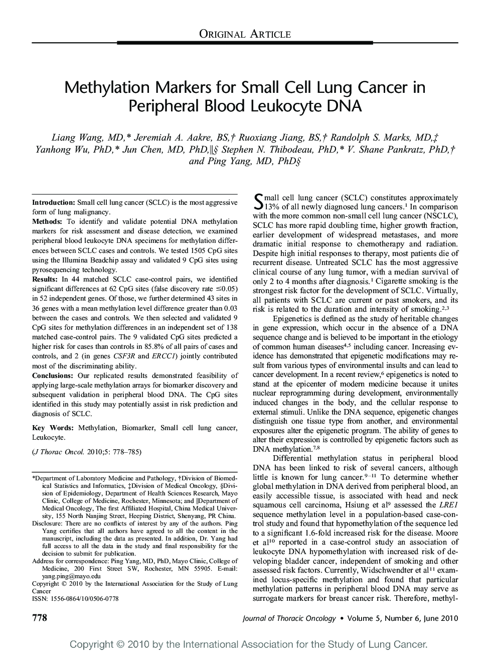 عکس صفحه اول مقاله: Methylation Markers for Small Cell Lung Cancer in Peripheral Blood Leukocyte DNA Methylation Markers for Small Cell Lung Cancer in Peripheral Blood Leukocyte DNA