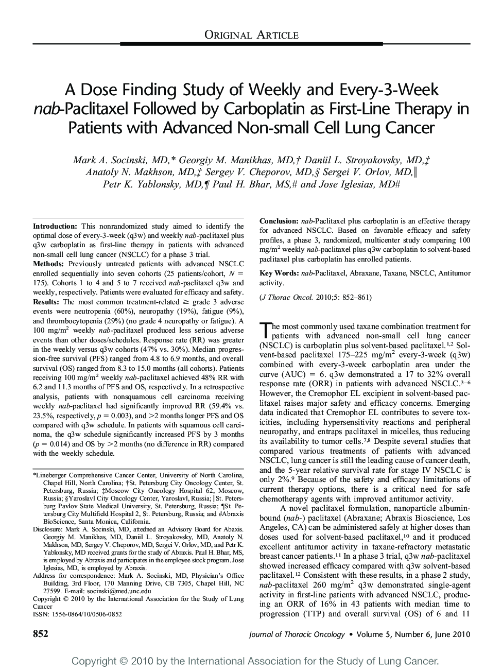 A Dose Finding Study of Weekly and Every-3-Week nab-Paclitaxel Followed by Carboplatin as First-Line Therapy in Patients with Advanced Non-small Cell Lung Cancer 