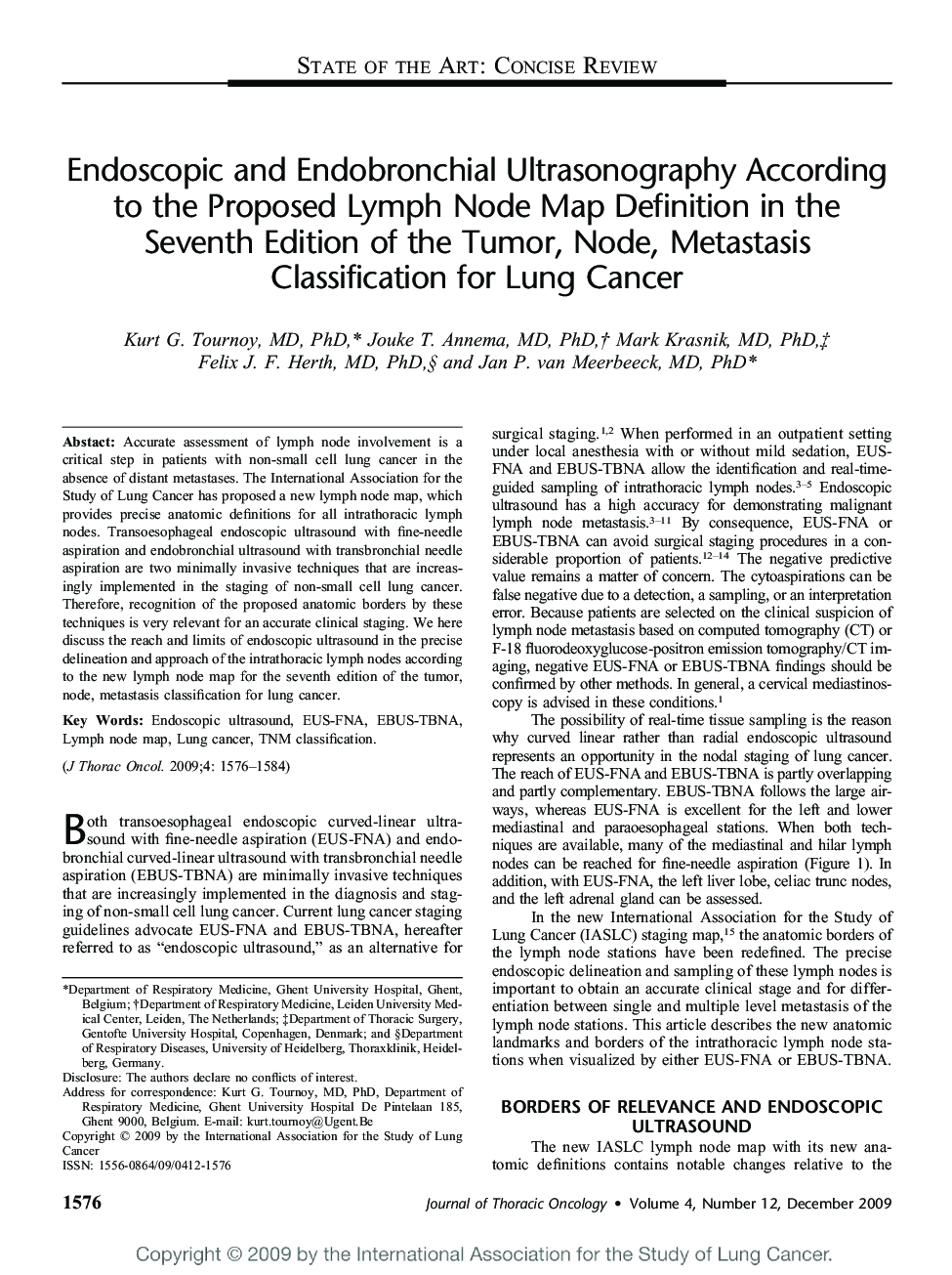 Endoscopic and Endobronchial Ultrasonography According to the Proposed Lymph Node Map Definition in the Seventh Edition of the Tumor, Node, Metastasis Classification for Lung Cancer 