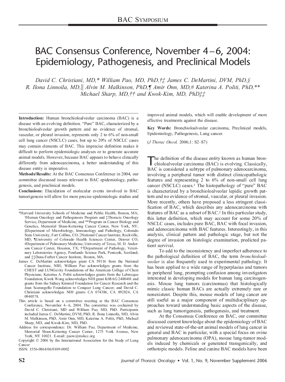 BAC Consensus Conference, November 4-6, 2004: Epidemiology, Pathogenesis, and Preclinical Models