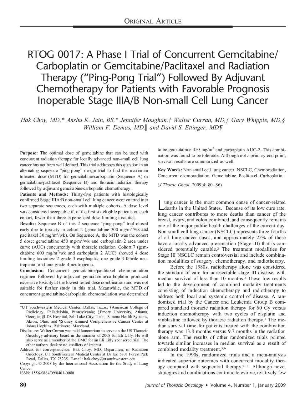 RTOG 0017: A Phase I Trial of Concurrent Gemcitabine/Carboplatin or Gemcitabine/Paclitaxel and Radiation Therapy (“Ping-Pong Trial”) Followed By Adjuvant Chemotherapy for Patients with Favorable Prognosis Inoperable Stage IIIA/B Non-small Cell Lung Cancer