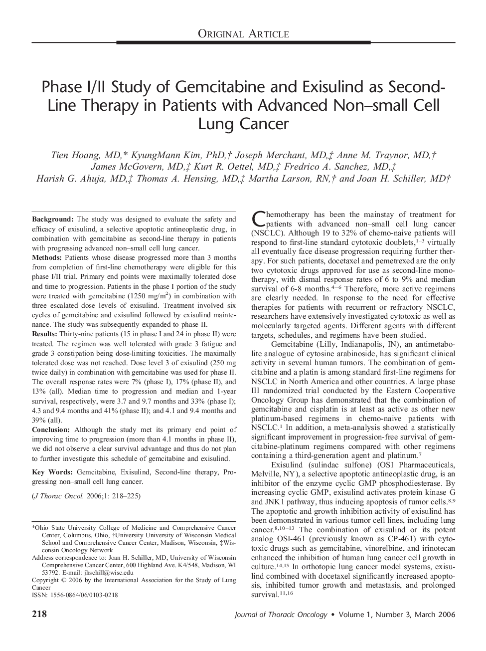 Phase I/II Study of Gemcitabine and Exisulind as Second-Line Therapy in Patients with Advanced Non–small Cell Lung Cancer