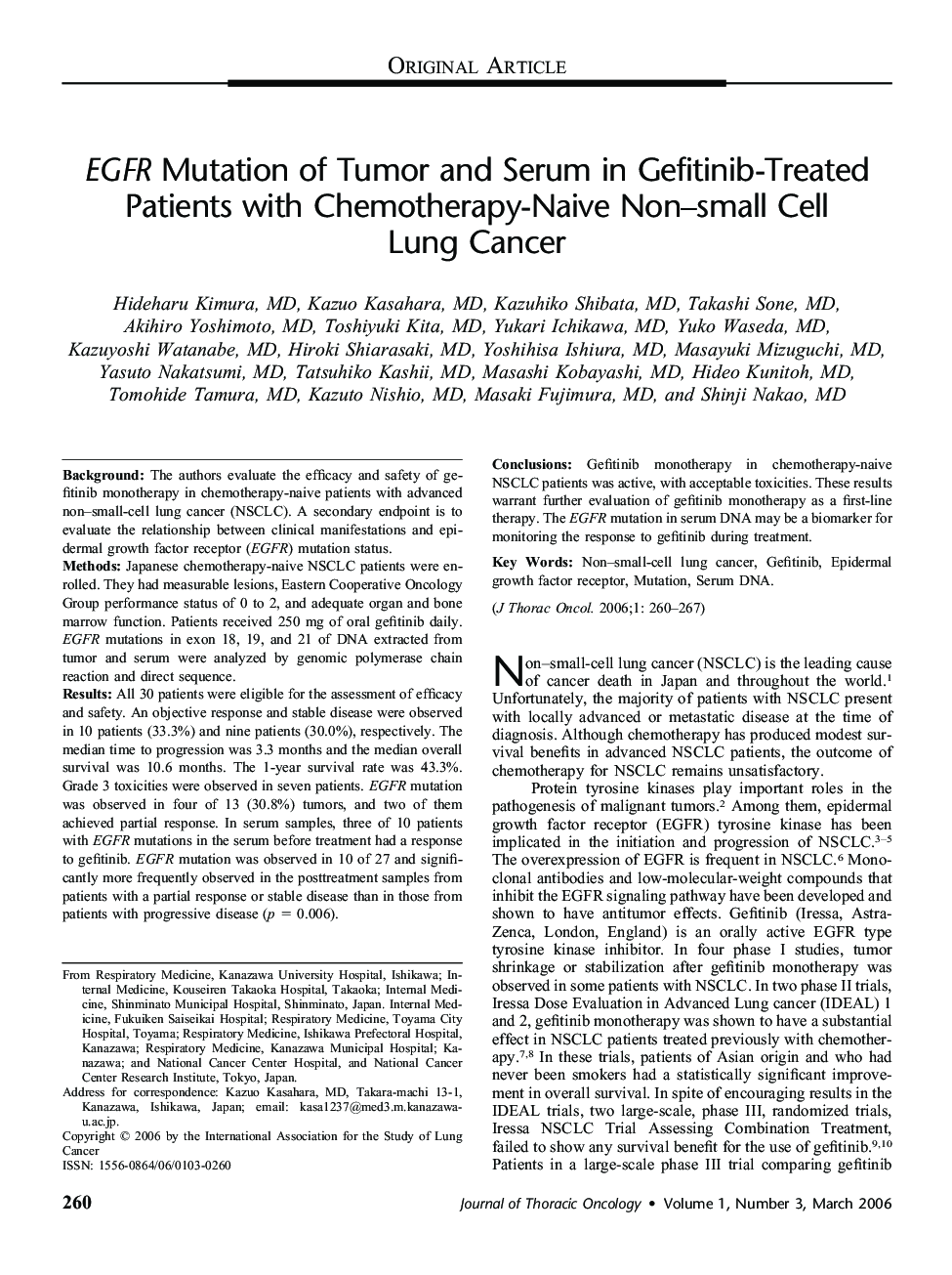 EGFR Mutation of Tumor and Serum in Gefitinib-Treated Patients with Chemotherapy-Naive Non–small Cell Lung Cancer