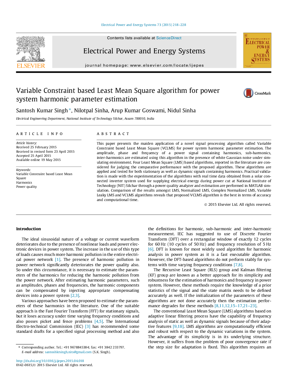 Variable Constraint based Least Mean Square algorithm for power system harmonic parameter estimation