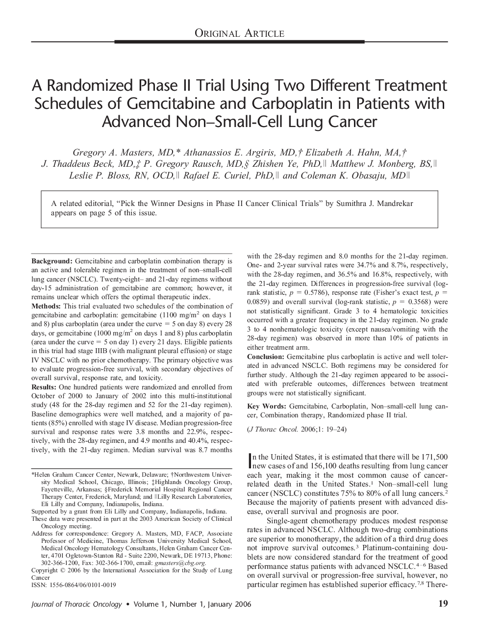 A Randomized Phase II Trial Using Two Different Treatment Schedules of Gemcitabine and Carboplatin in Patients with Advanced Non–Small-Cell Lung Cancer 