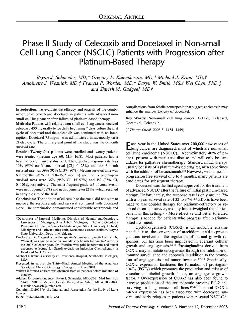 Phase II Study of Celecoxib and Docetaxel in Non-small Cell Lung Cancer (NSCLC) Patients with Progression after Platinum-Based Therapy 