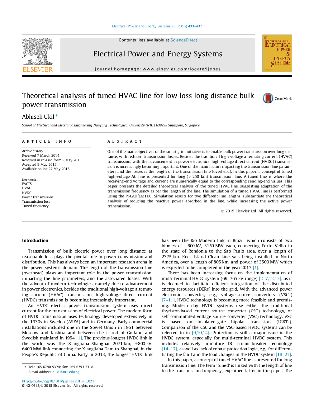 Theoretical analysis of tuned HVAC line for low loss long distance bulk power transmission