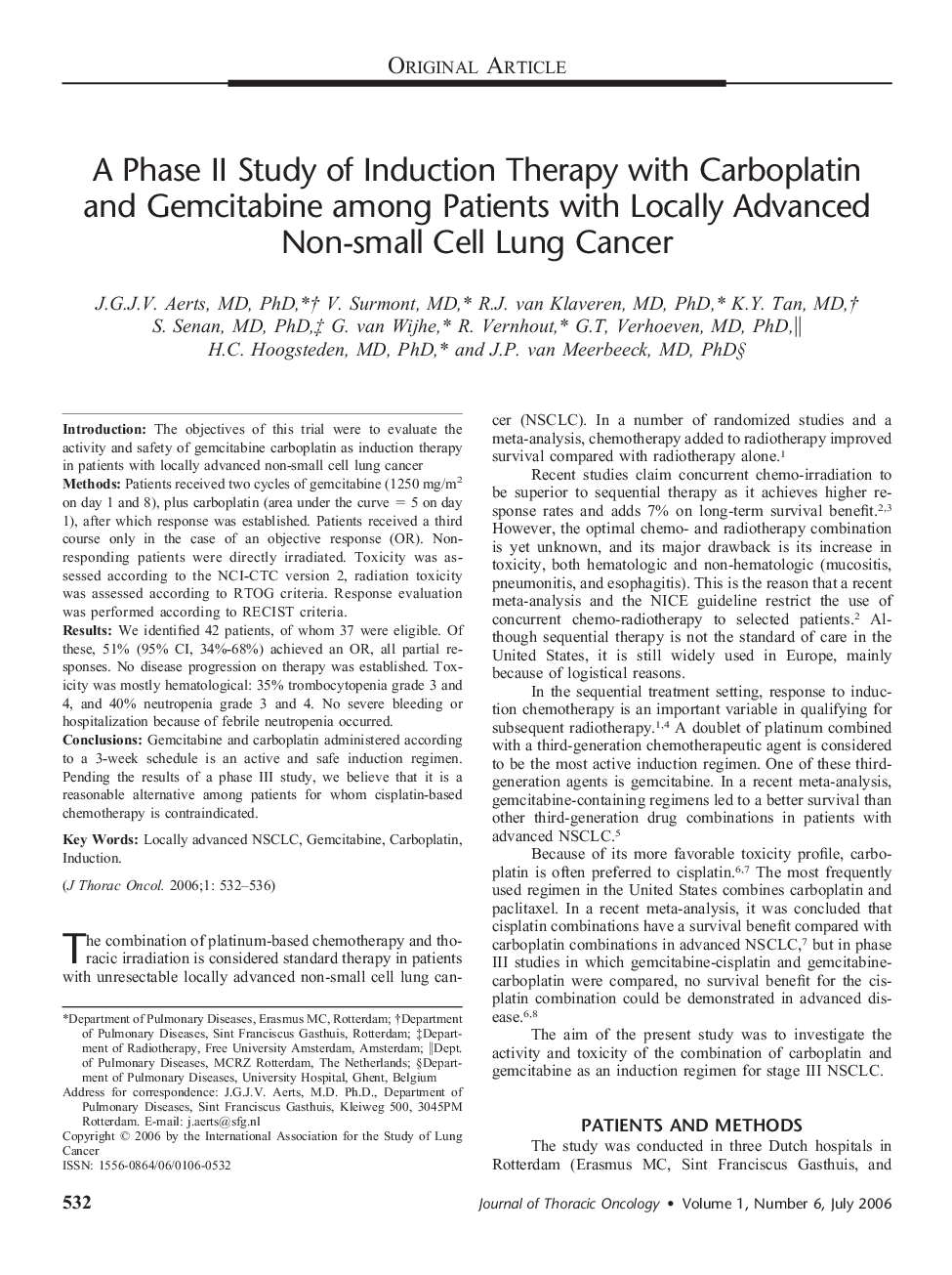 A Phase II Study of Induction Therapy with Carboplatin and Gemcitabine among Patients with Locally Advanced Non-small Cell Lung Cancer