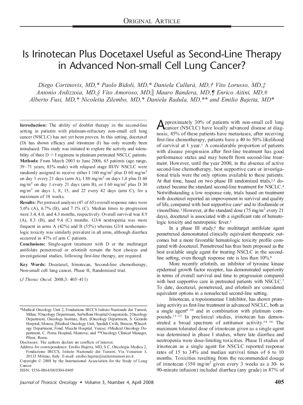 Is Irinotecan Plus Docetaxel Useful as Second-Line Therapy in Advanced Non-small Cell Lung Cancer? 