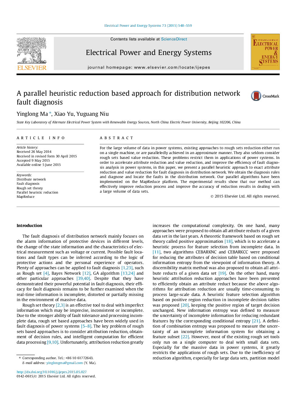 A parallel heuristic reduction based approach for distribution network fault diagnosis