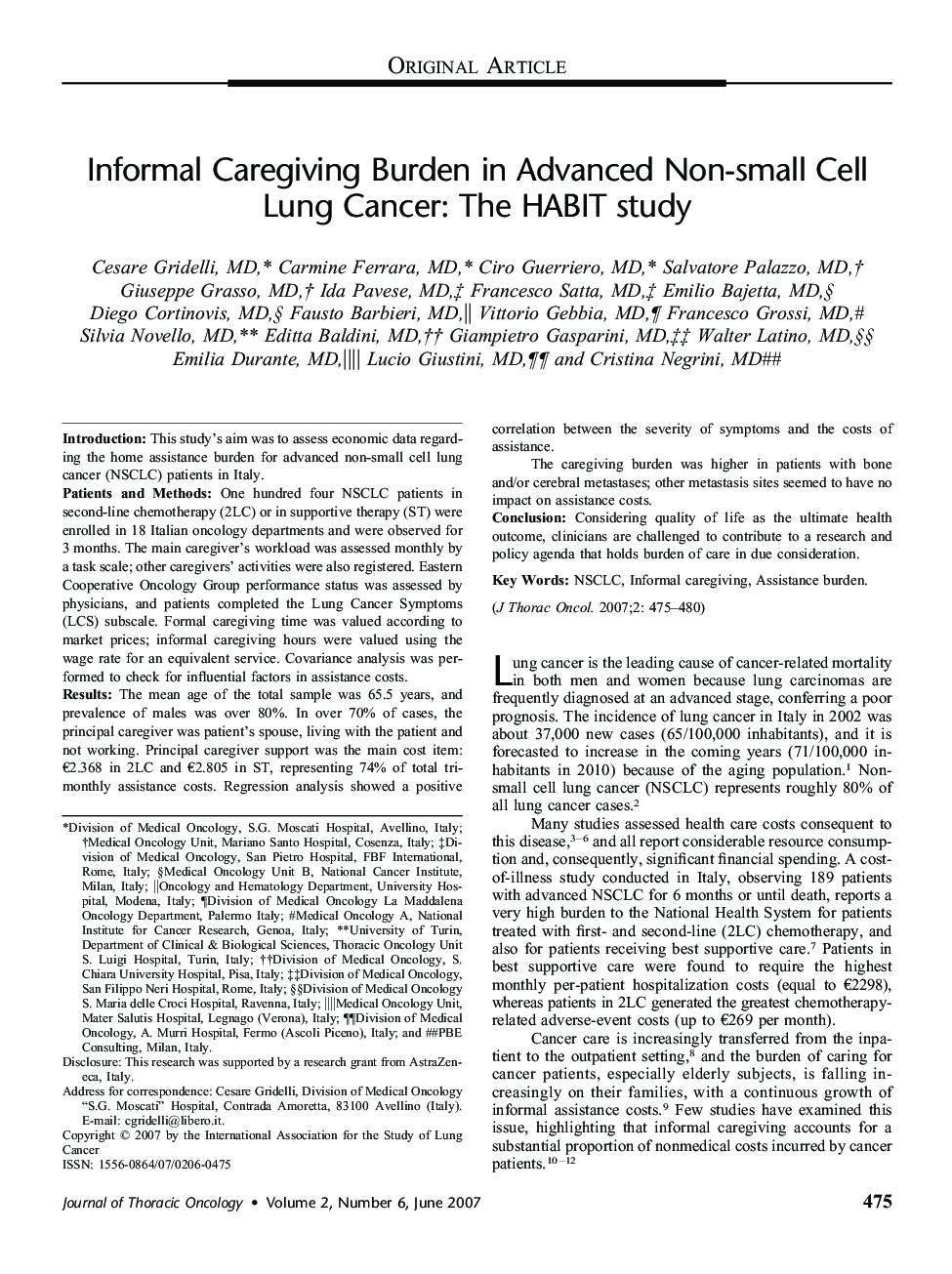 Informal Caregiving Burden in Advanced Non-small Cell Lung Cancer: The HABIT study 