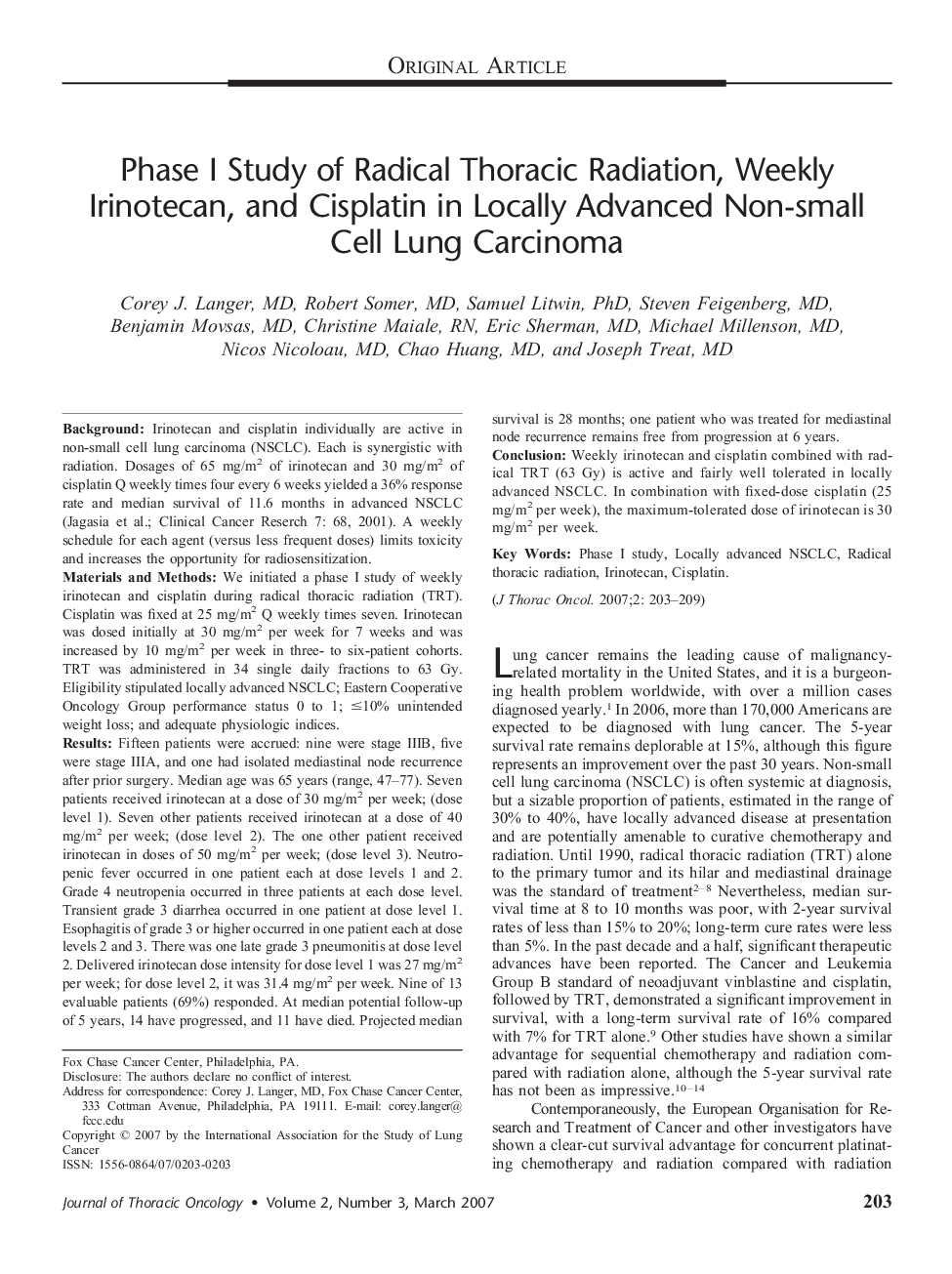 Phase I Study of Radical Thoracic Radiation, Weekly Irinotecan, and Cisplatin in Locally Advanced Non-small Cell Lung Carcinoma