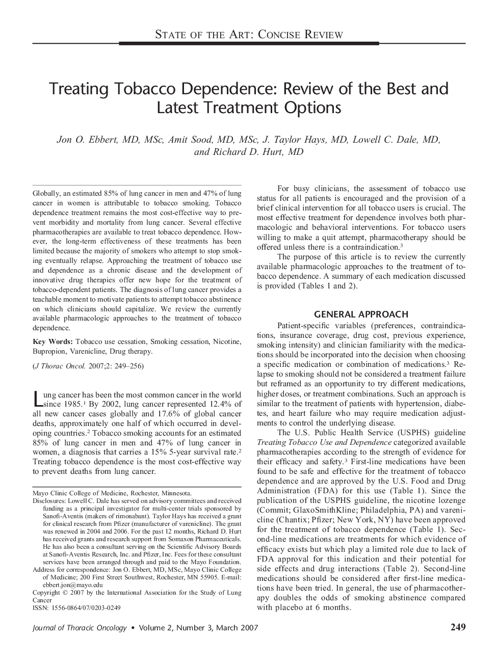 Treating Tobacco Dependence: Review of the Best and Latest Treatment Options 