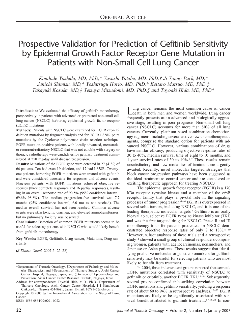 Prospective Validation for Prediction of Gefitinib Sensitivity by Epidermal Growth Factor Receptor Gene Mutation in Patients with Non-Small Cell Lung Cancer