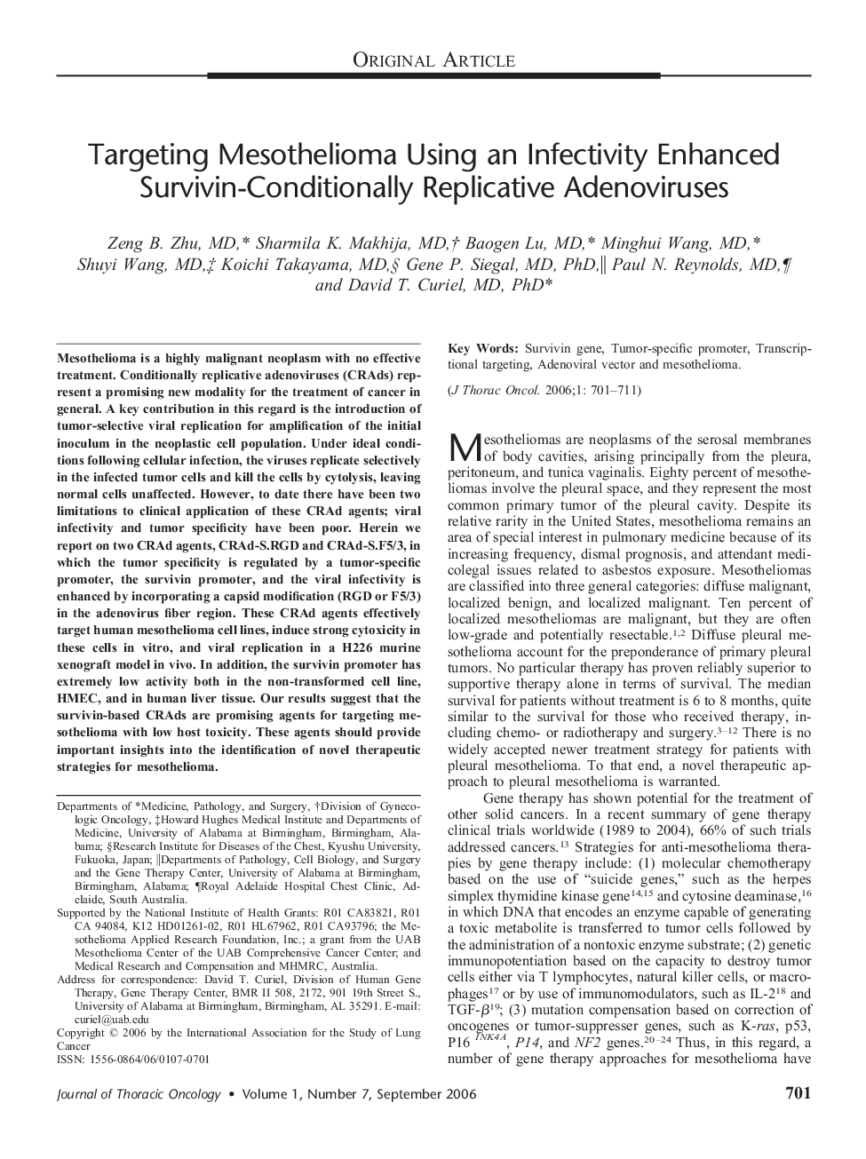 Targeting Mesothelioma Using an Infectivity Enhanced Survivin-Conditionally Replicative Adenoviruses