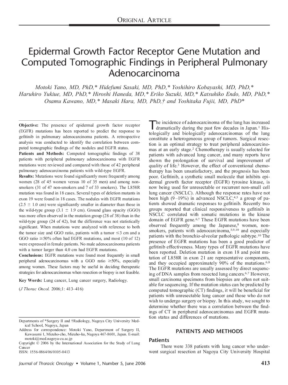عکس صفحه اول مقاله: Epidermal Growth Factor Receptor Gene Mutation and Computed Tomographic Findings in Peripheral Pulmonary Adenocarcinoma Epidermal Growth Factor Receptor Gene Mutation and Computed Tomographic Findings in Peripheral Pulmonary Adenocarcinoma