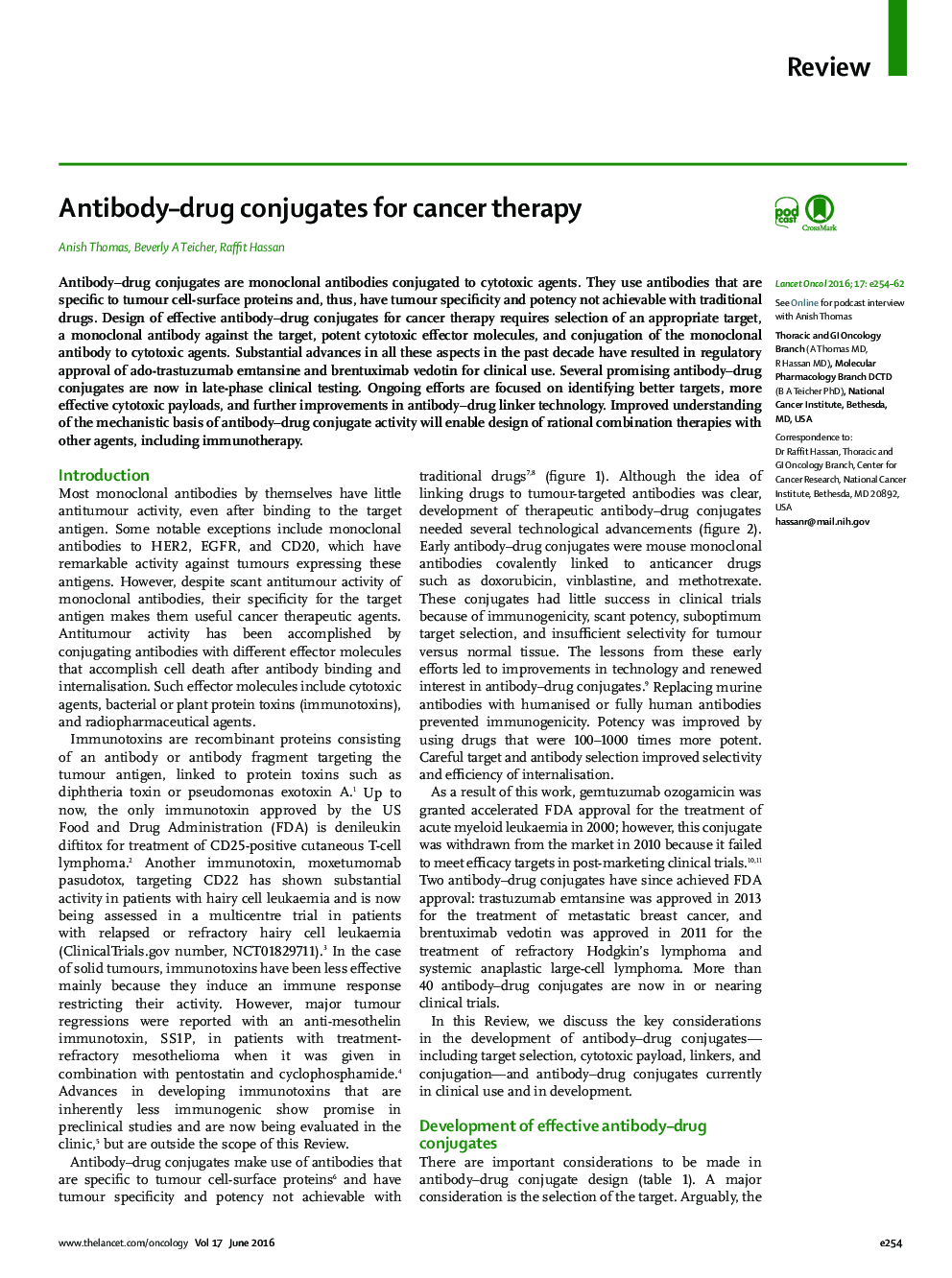 Antibody–drug conjugates for cancer therapy