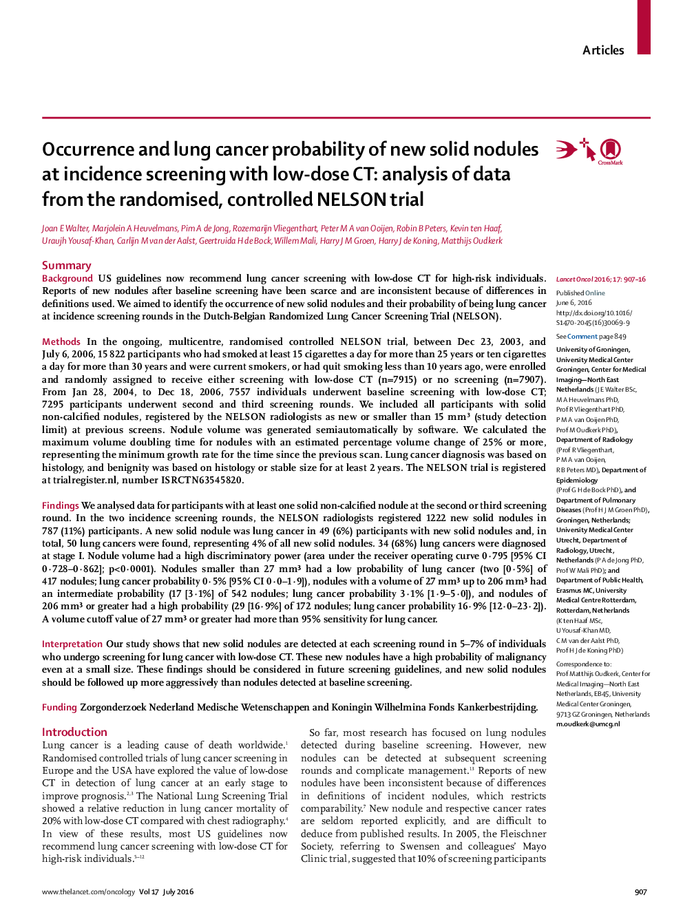 Occurrence and lung cancer probability of new solid nodules at incidence screening with low-dose CT: analysis of data from the randomised, controlled NELSON trial