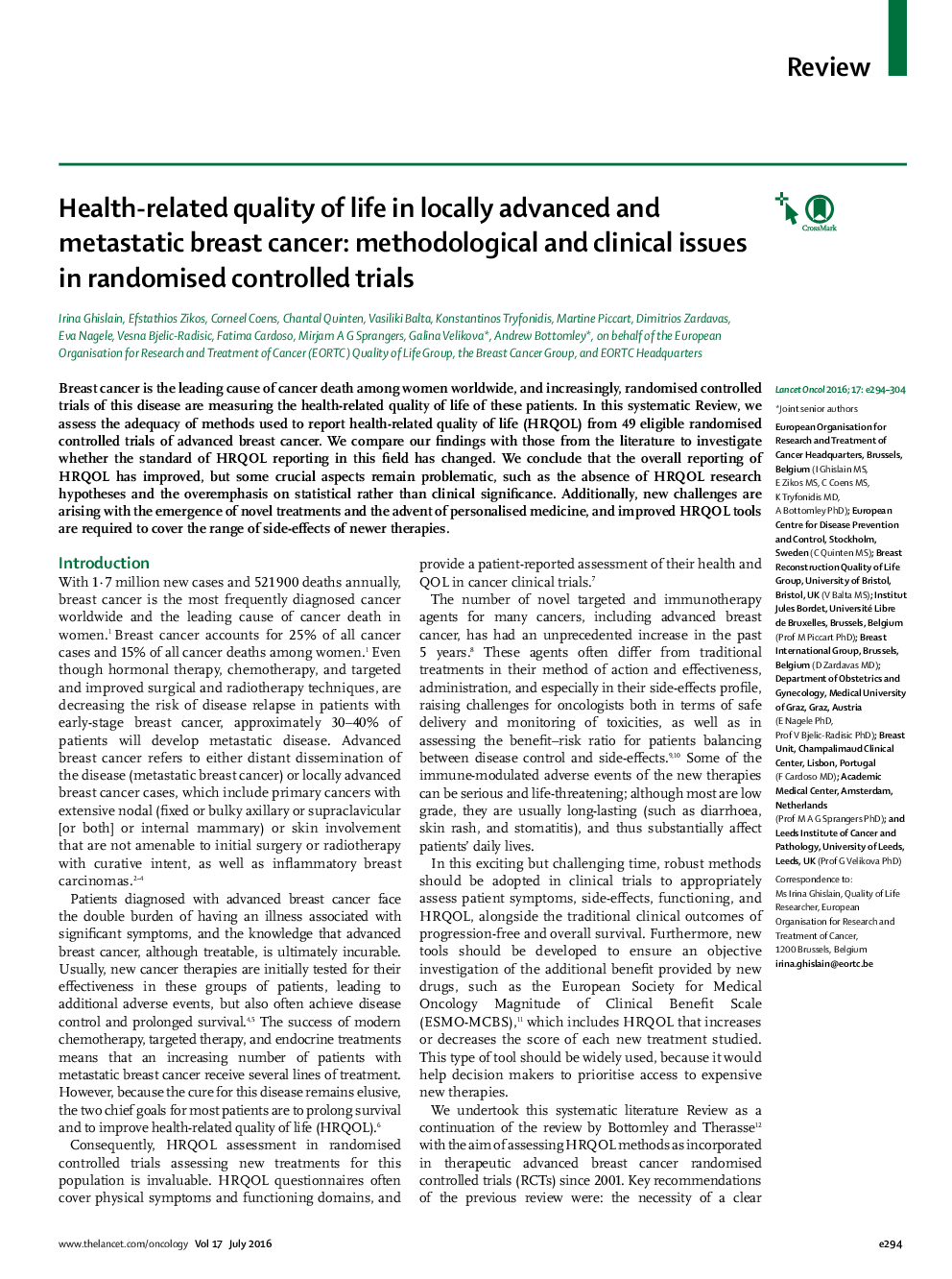 Health-related quality of life in locally advanced and metastatic breast cancer: methodological and clinical issues in randomised controlled trials