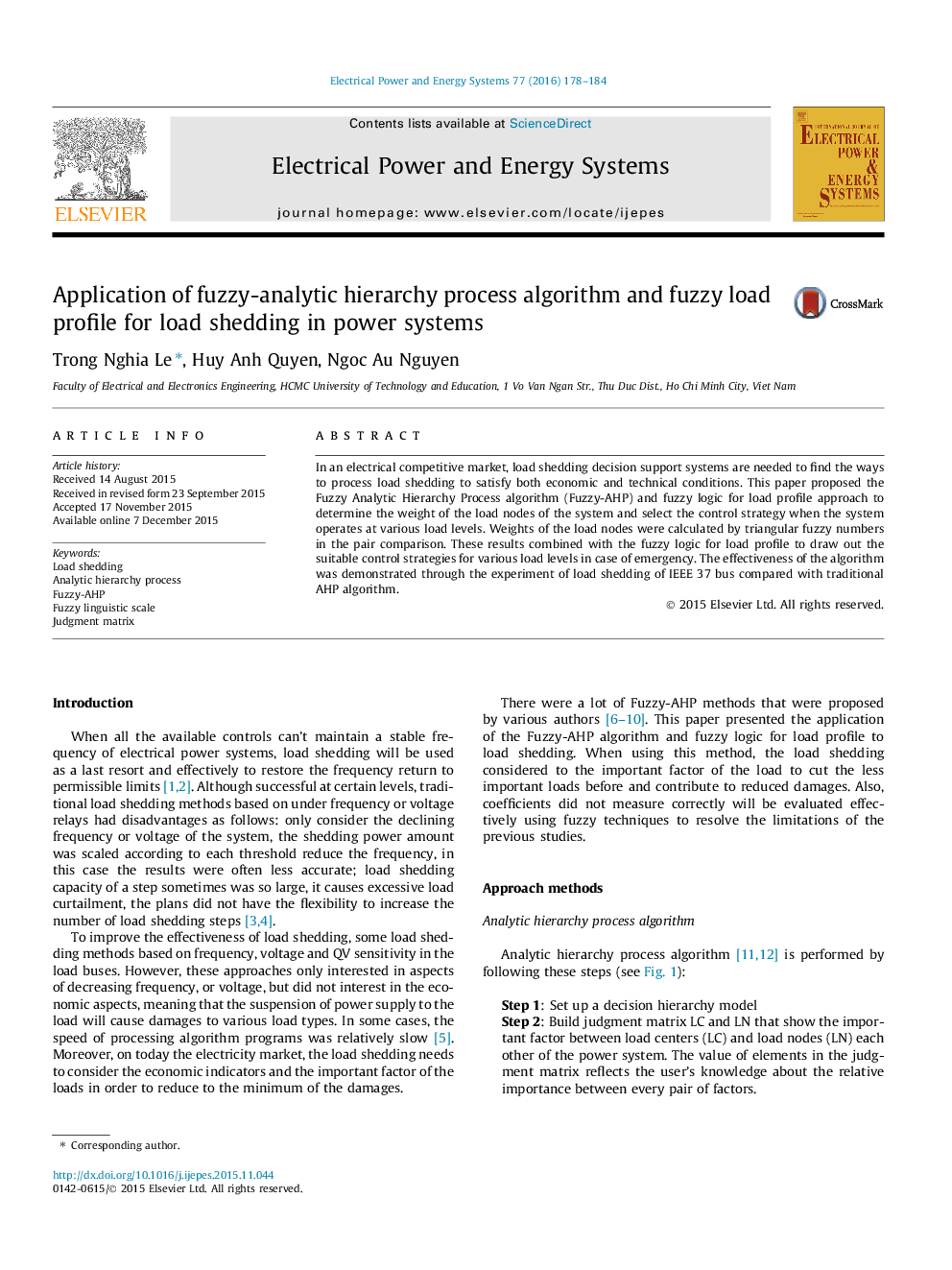 Application of fuzzy-analytic hierarchy process algorithm and fuzzy load profile for load shedding in power systems