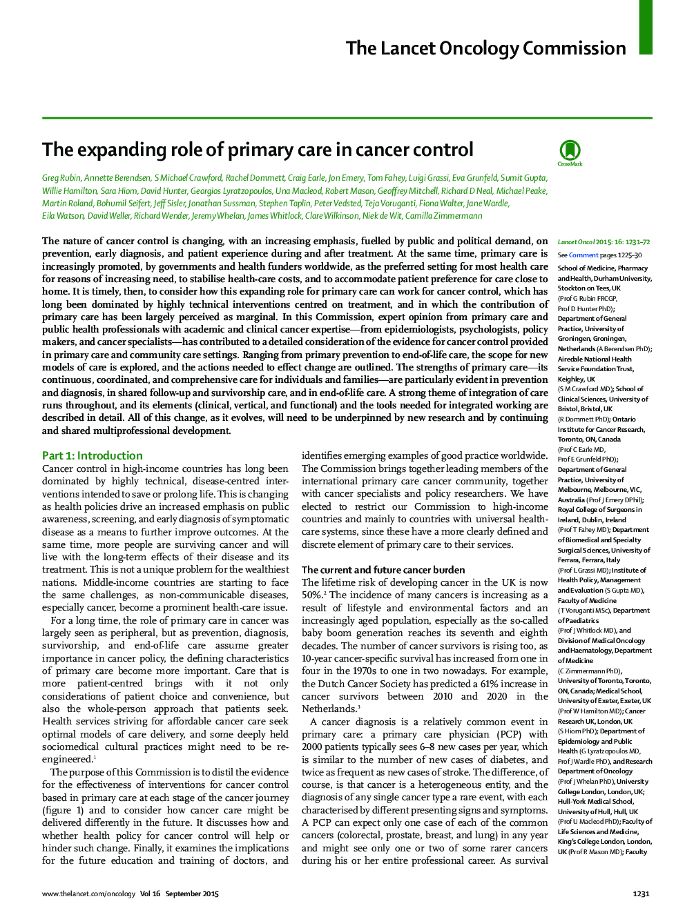 The expanding role of primary care in cancer control