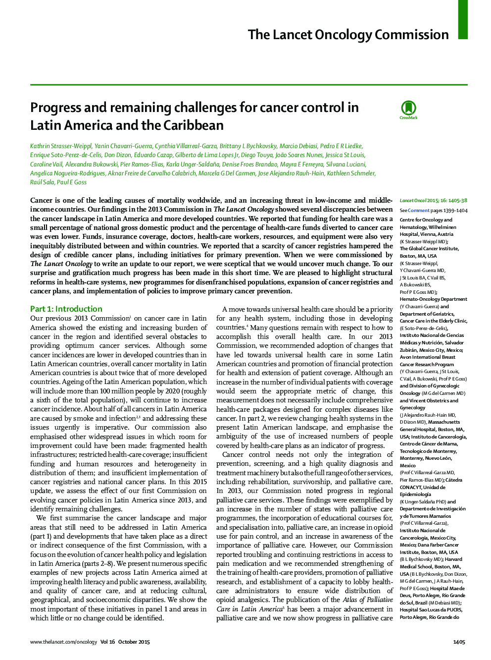 Progress and remaining challenges for cancer control in Latin America and the Caribbean