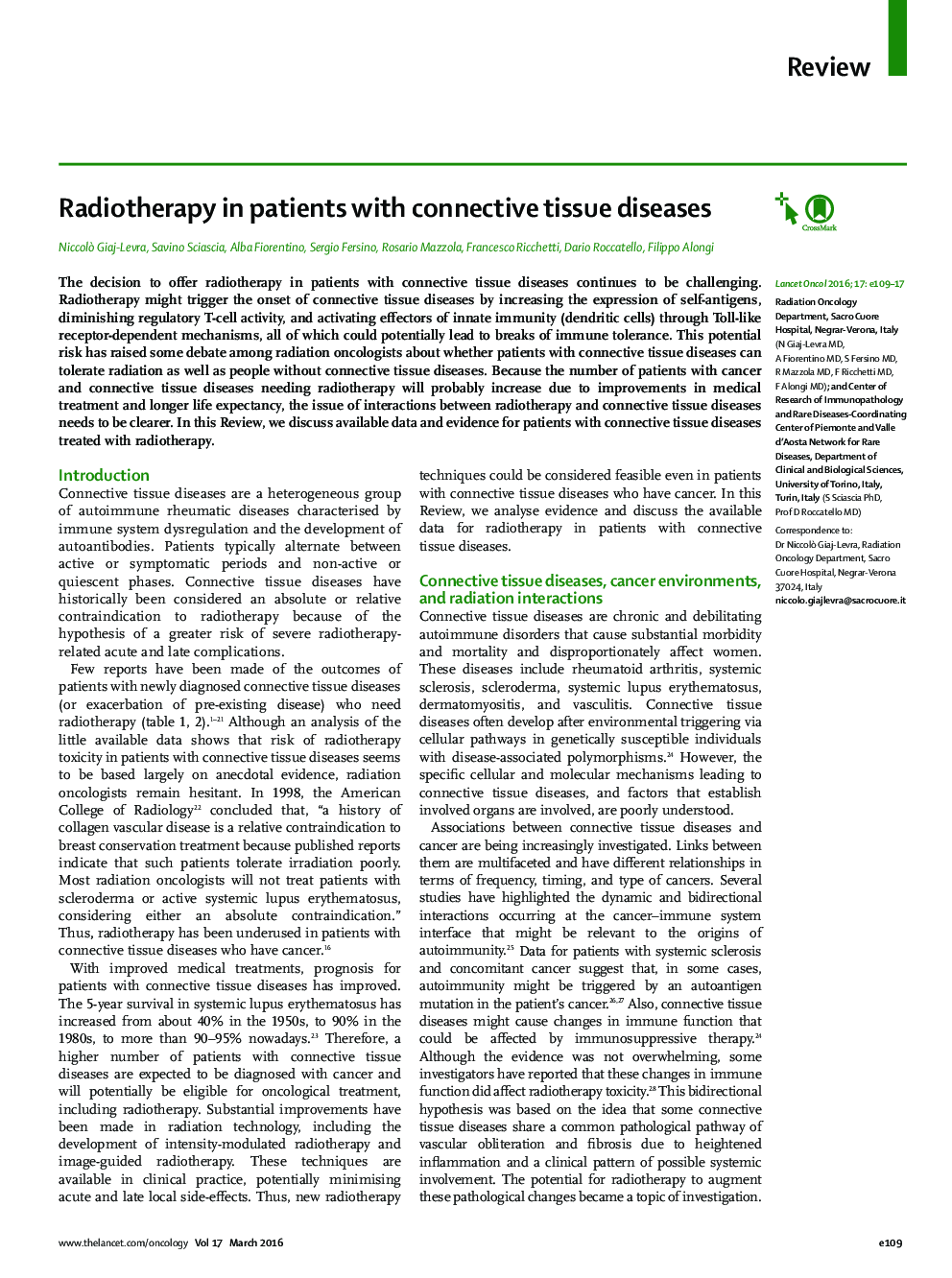 Radiotherapy in patients with connective tissue diseases