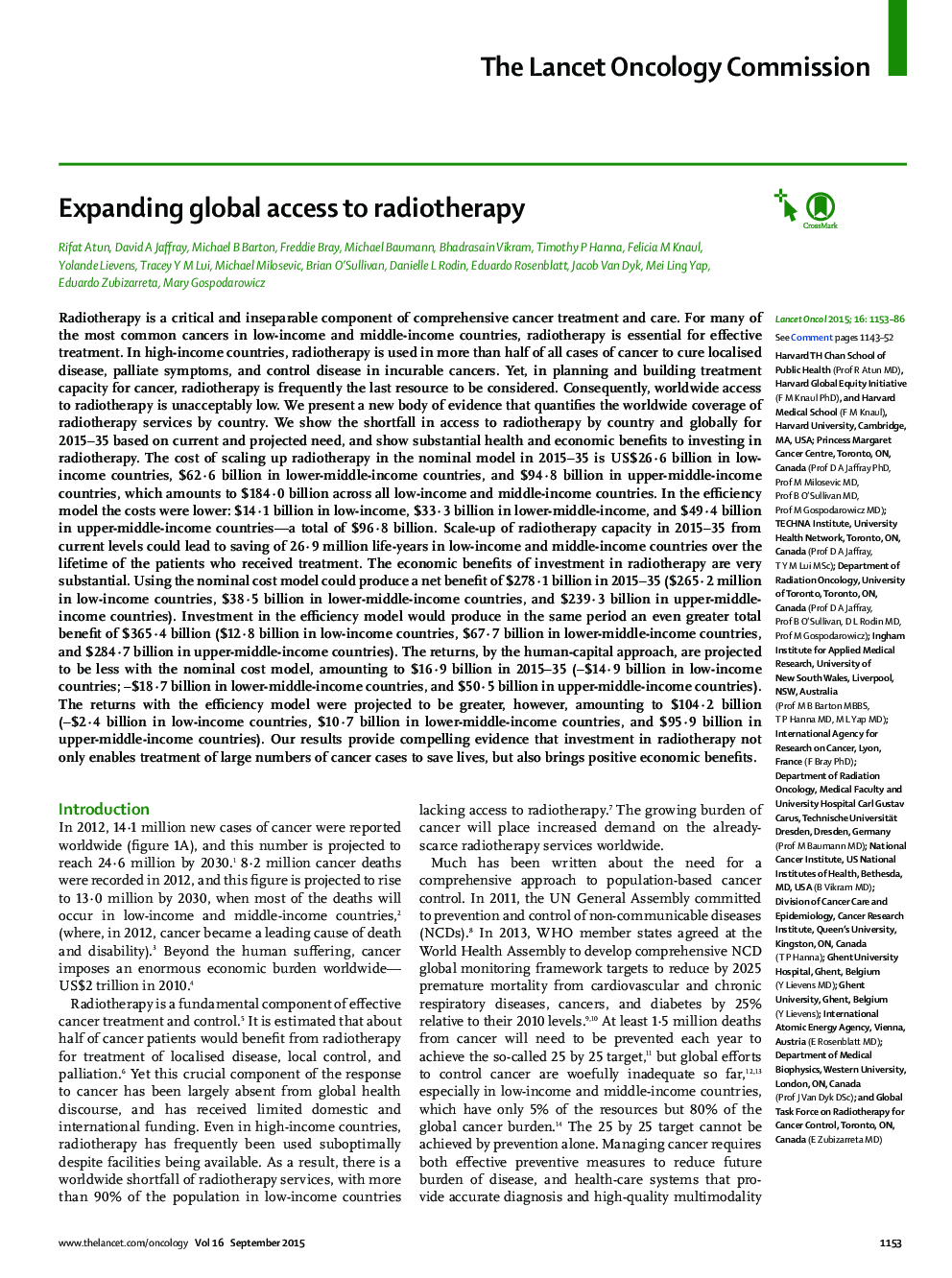 Expanding global access to radiotherapy