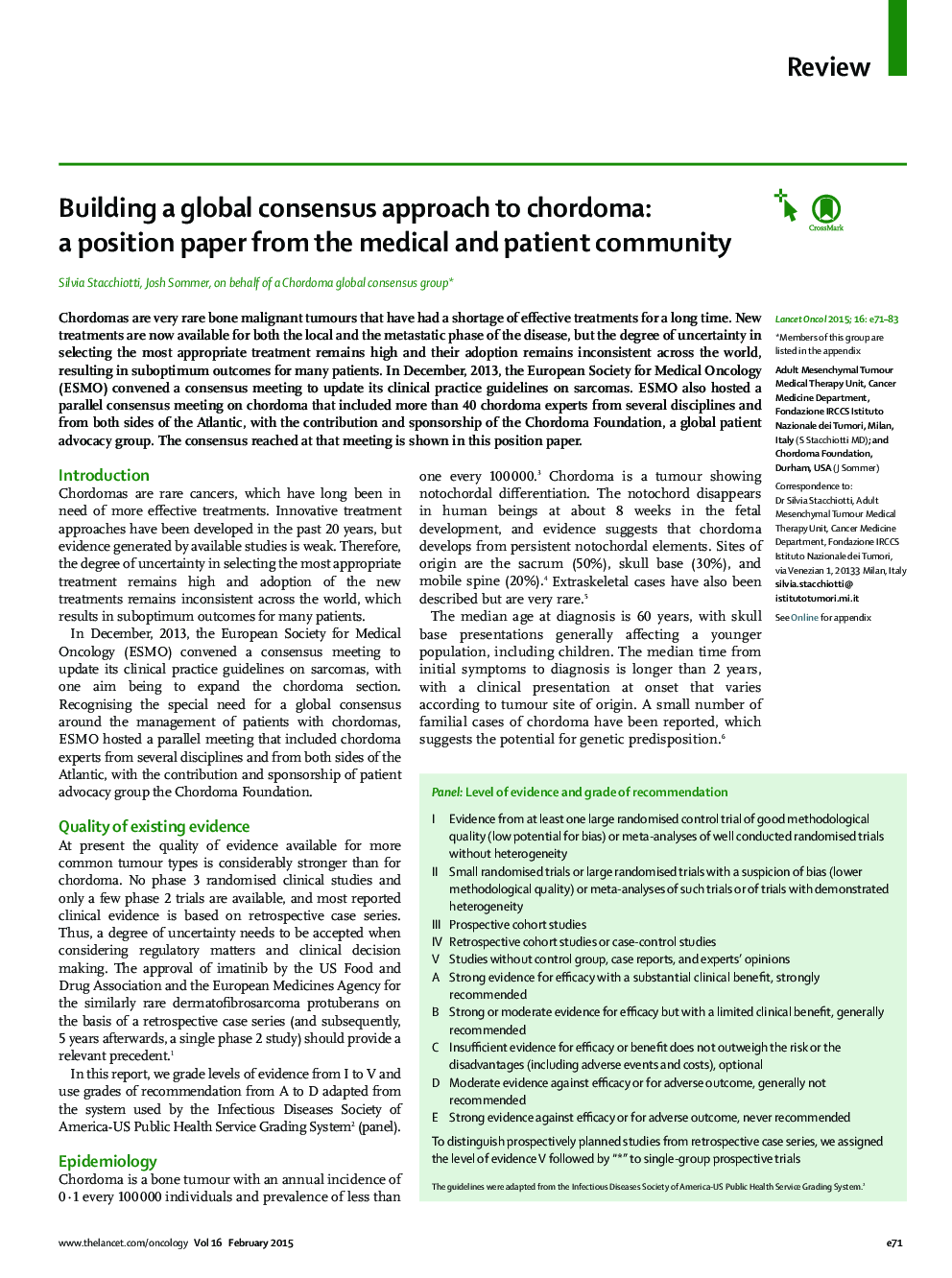 Building a global consensus approach to chordoma: a position paper from the medical and patient community