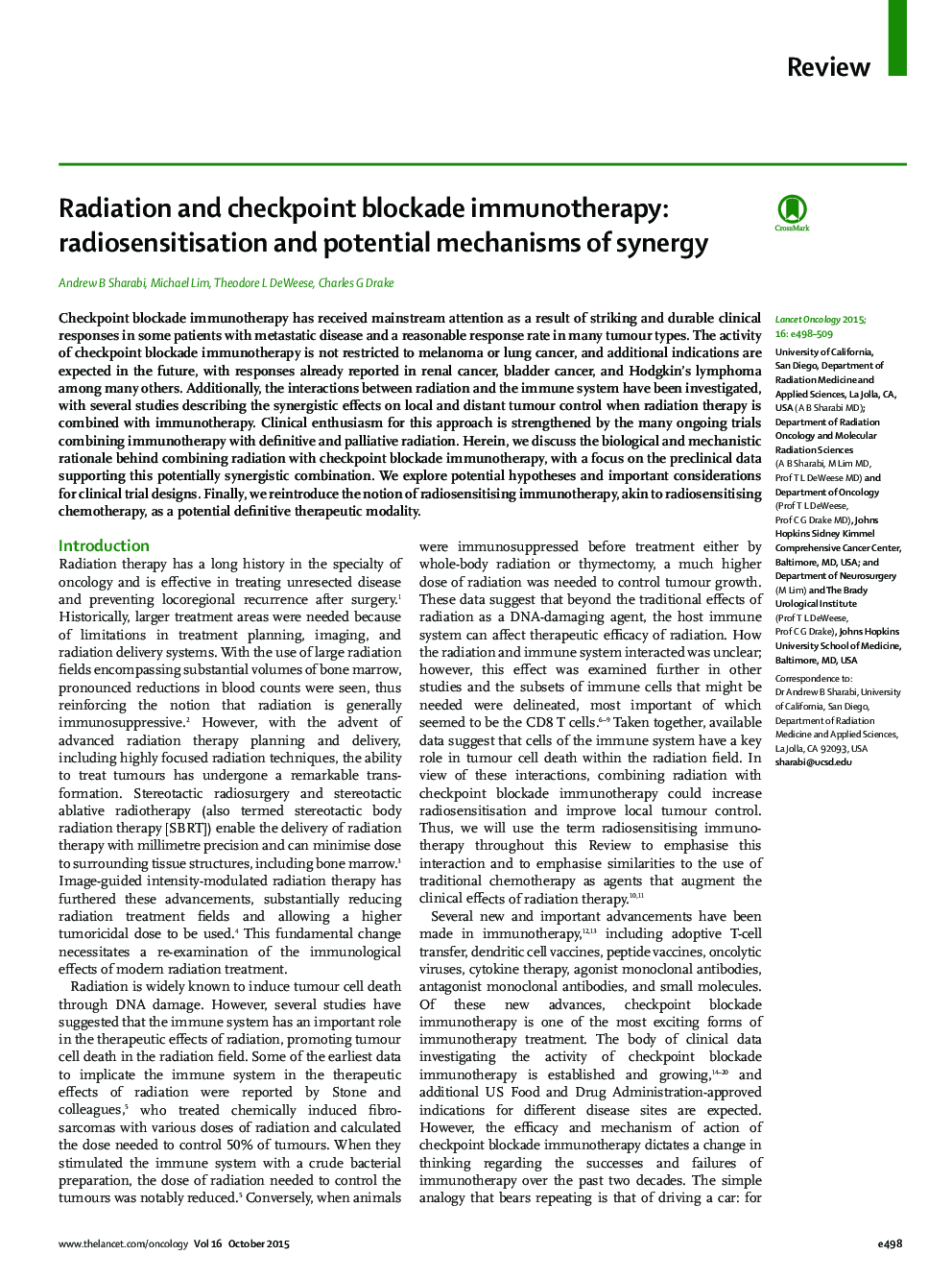 Radiation and checkpoint blockade immunotherapy: radiosensitisation and potential mechanisms of synergy