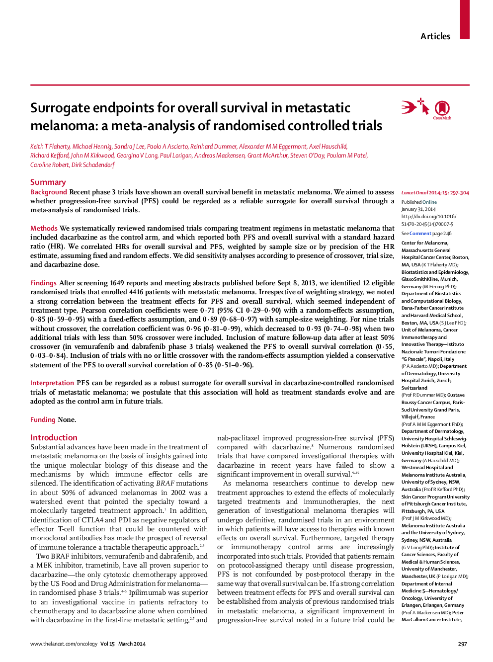 Surrogate endpoints for overall survival in metastatic melanoma: a meta-analysis of randomised controlled trials