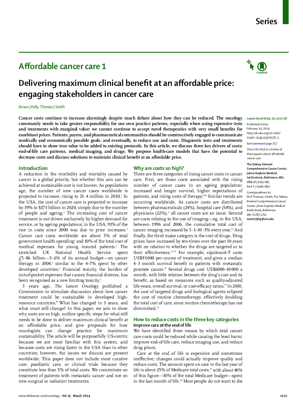 Delivering maximum clinical benefit at an affordable price: engaging stakeholders in cancer care
