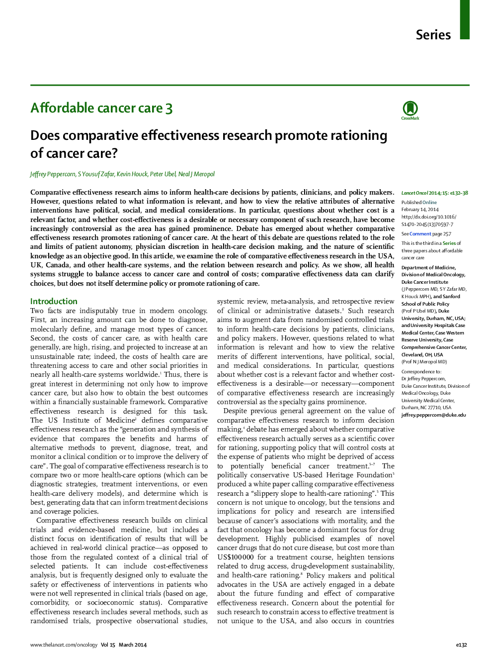 Does comparative effectiveness research promote rationing of cancer care?