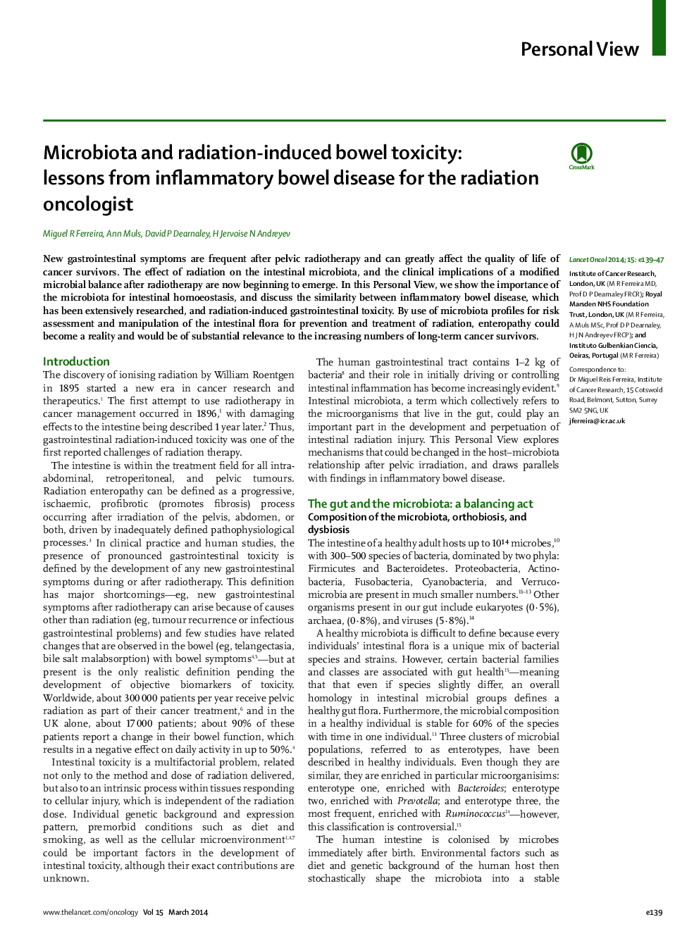 Microbiota and radiation-induced bowel toxicity: lessons from inflammatory bowel disease for the radiation oncologist