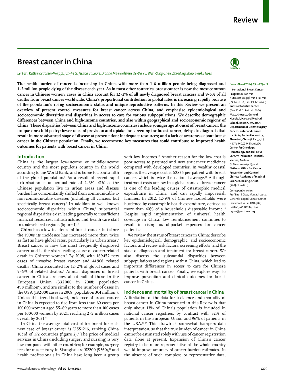 سرطان پستان در چین 